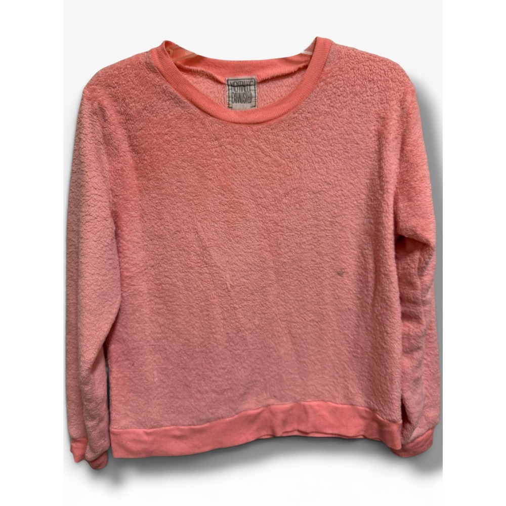 Mentally Exhausted Pink Sherpa Fleece Sweatshirt Cozy Fuzzy Crewneck Pullover